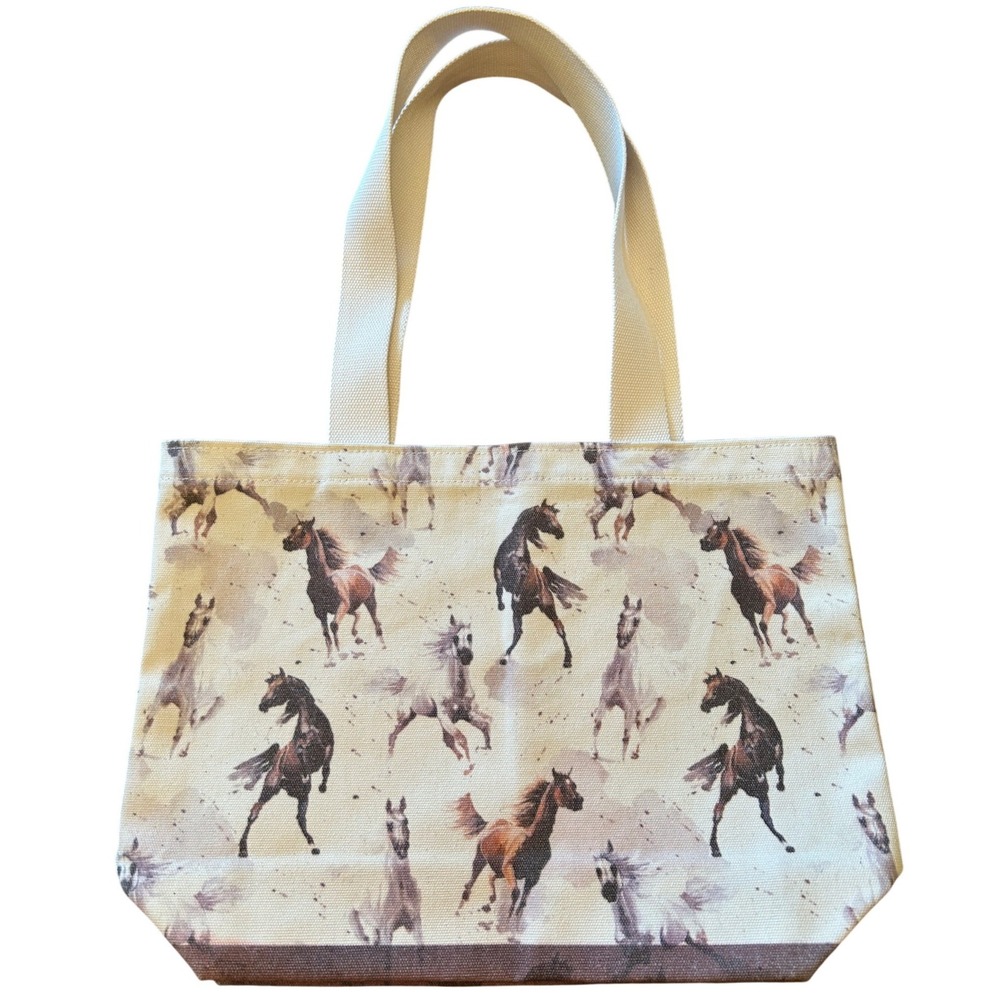 Horse Print Heavy Canvas Tote‎ Bag Large Equestrian Western Stallion USA Made